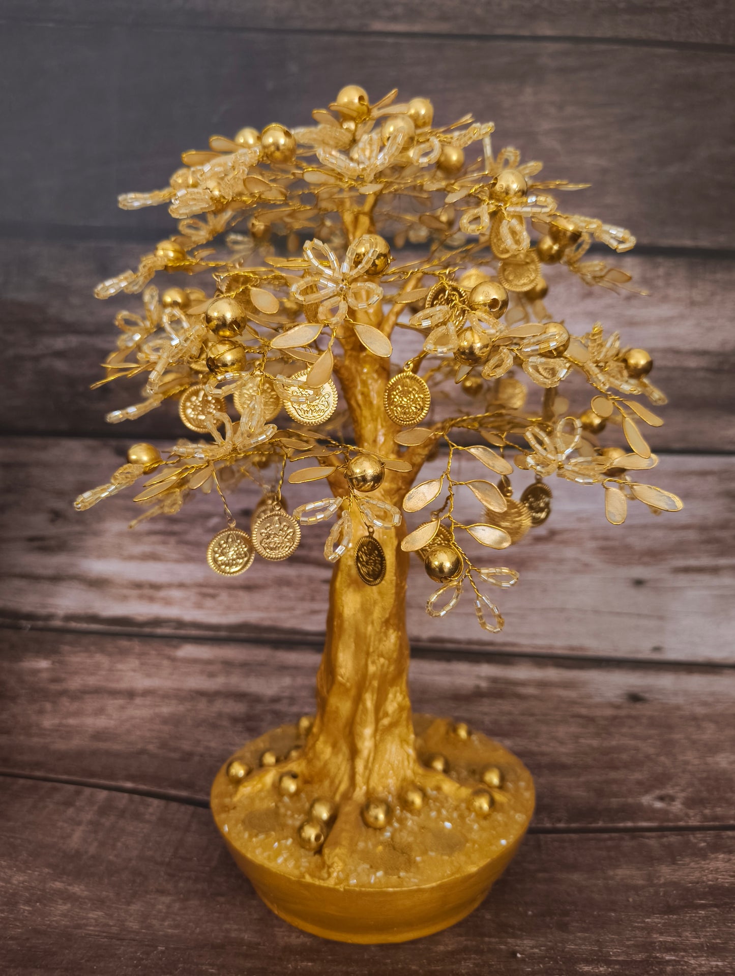 Golden Prosperity Tree with coins and fruits