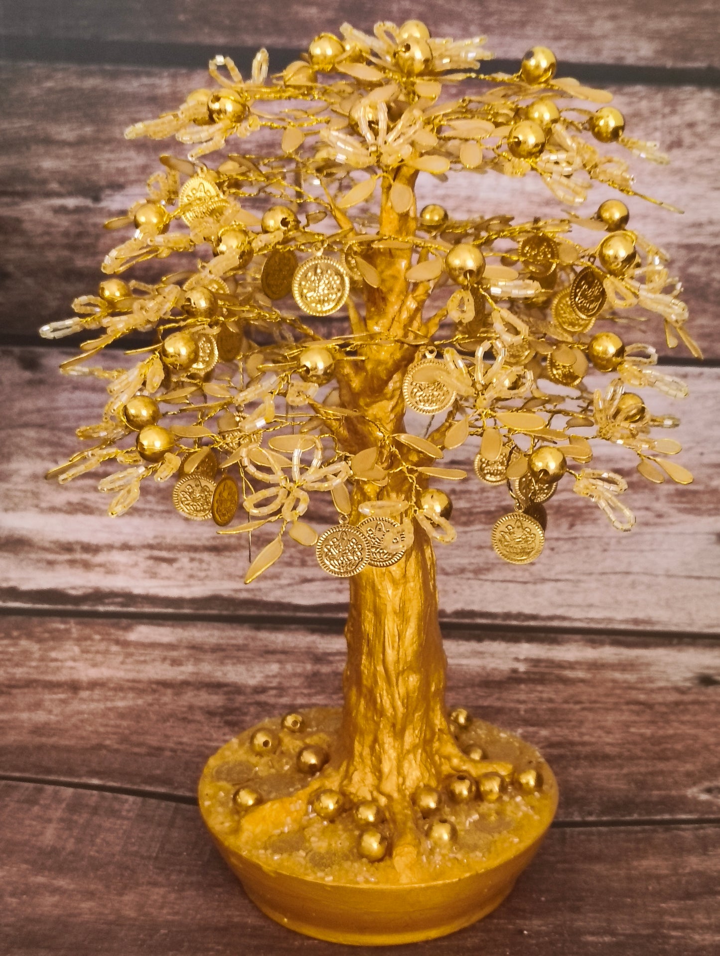 Golden Prosperity Tree with coins and fruits