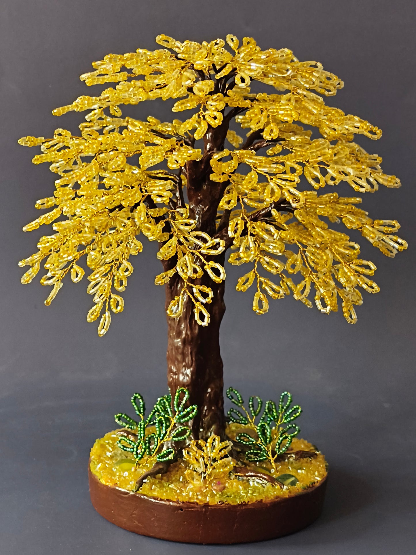 Golden Yellow Glassed Beaded Tree