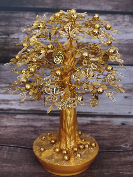 Golden Prosperity Tree with coins and fruits