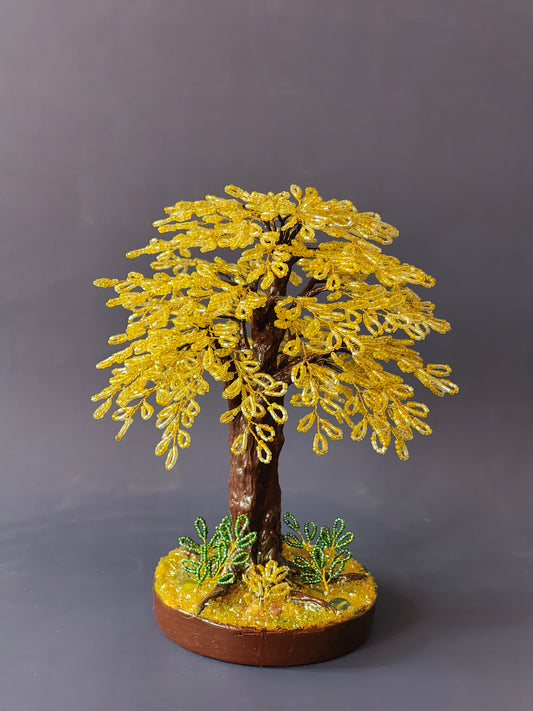 Golden Yellow Glassed Beaded Tree